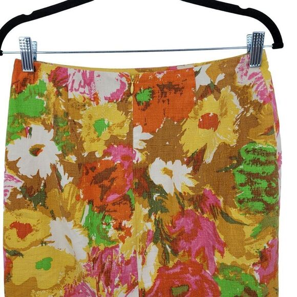 Talbots Skirt 2 Floral Garden Print 100% Cotton Pencil Mini Barkcloth Retro 60s - Picture 7 of 9